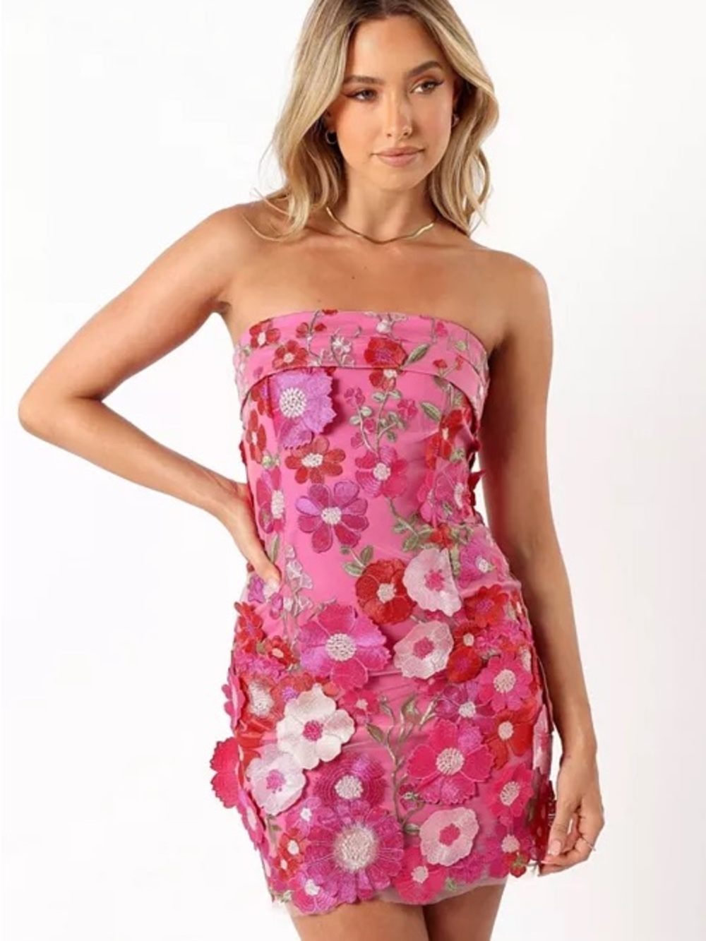 Petal and Pupp Butterflower Strapless Pink Floral Appliqué Mini Dress